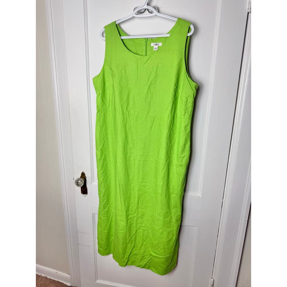 Vintage Cato Dress Women's Plus 18 Apple Green Linen Midi Sleeveless Lagenlook